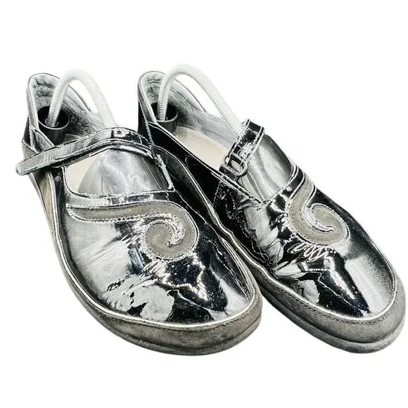 ✨ Naot Mary Jane Slingback Silver Swirl Leather Shoes Women’s 41 Comfort Arch - Picture 1 of 7